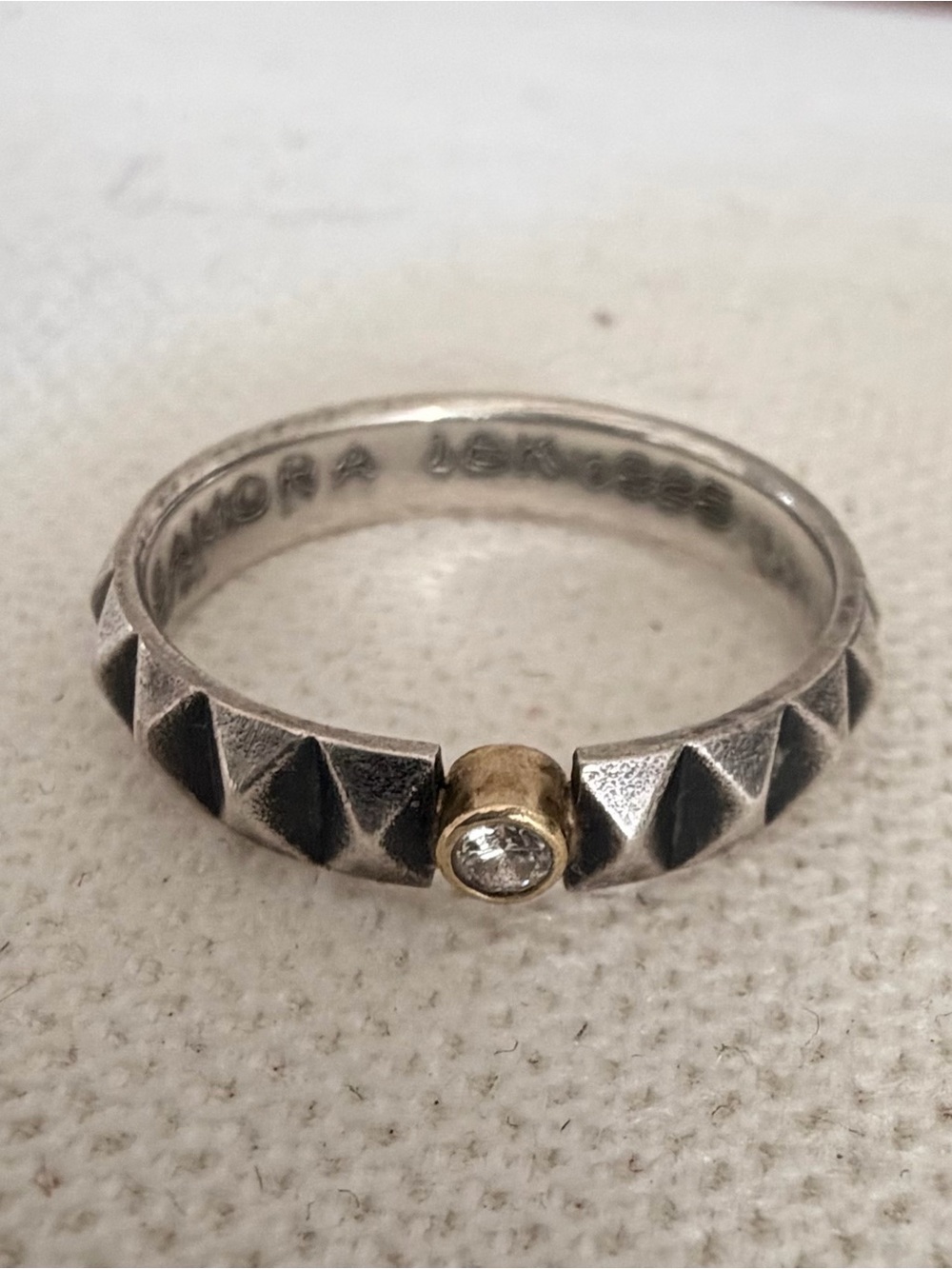 Maria Samora oxidized silver ring with 2.3mm SI1 diamond and 18k gold setting - Picture 2 of 2